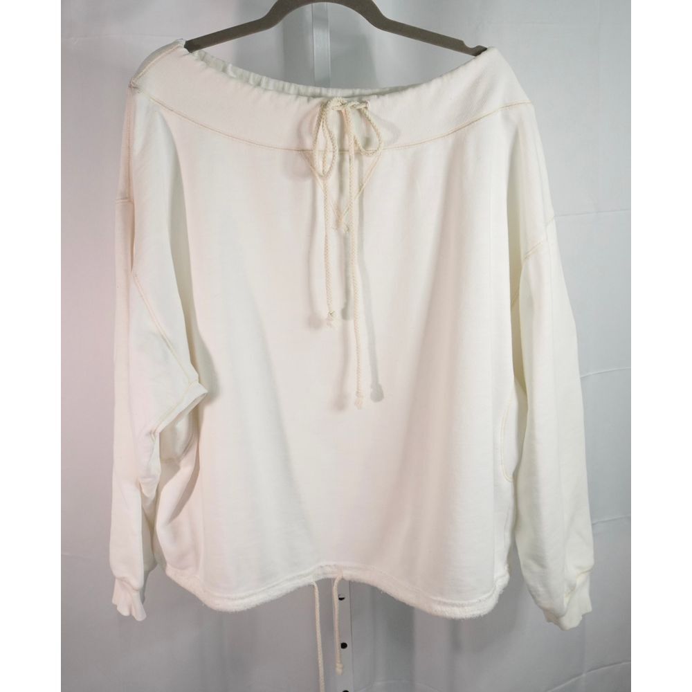 We the Free Medium Ivory Drawstring Cinch Boat Neck and Bottom Terry Pullover